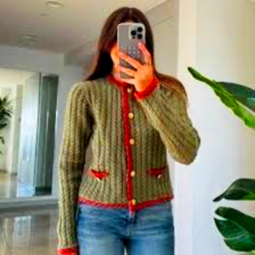 Green and Red Knit Cardigan